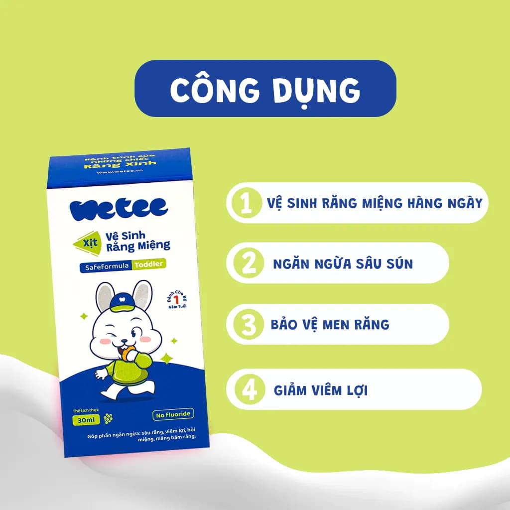 Xịt chống sâu răng Wetee, xịt răng miệng cho bé nuốt được, xịt ngừa sún răng hương nho