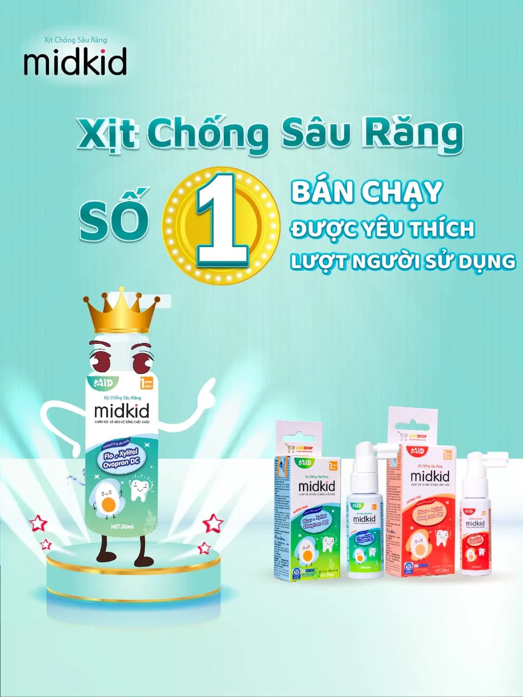 Xịt chống sâu răng Midkid chính hãng: Midkid Ovopron DC, xịt bảo vệ men răng cho bé