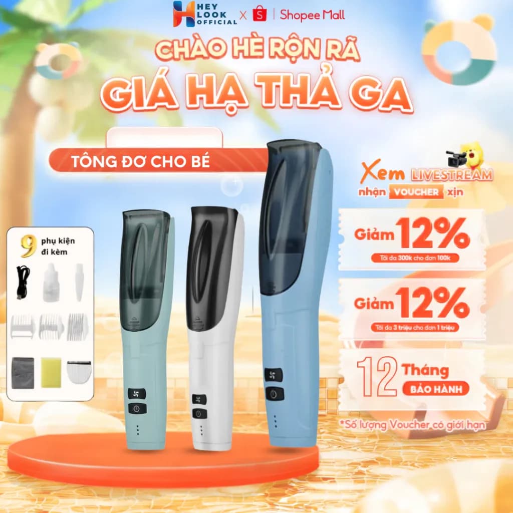 Tông Đơ Cắt Tóc Cho Bé  Tông Đơ Hớt Tóc Siêu Êm Dùng Ngay Cả Khi Bé Ngủ, Có Sạc Pin Rời Kèm Bộ Phụ Kiện