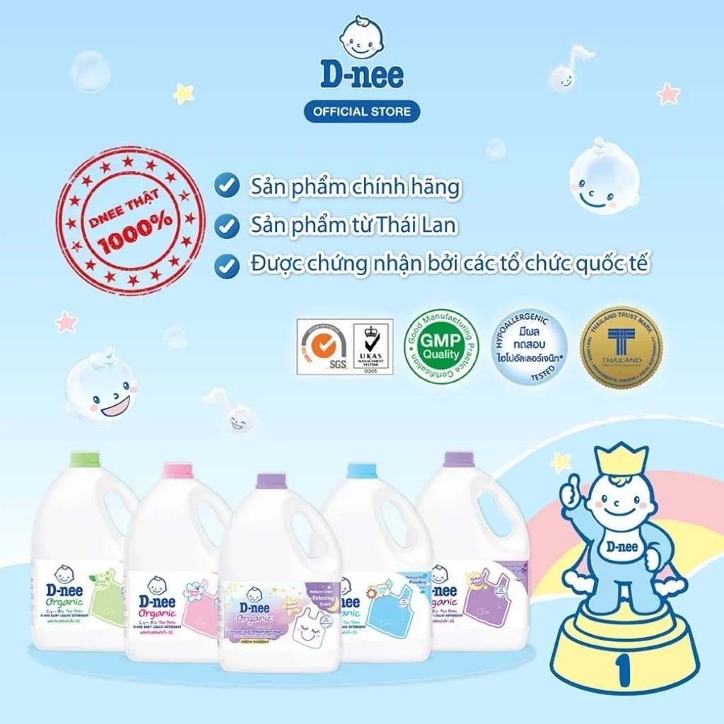 Nước giặt quần áo em bé Dnee 3000ml Thái Lan - Nước giặt xả cho bé an toàn dịu nhẹ