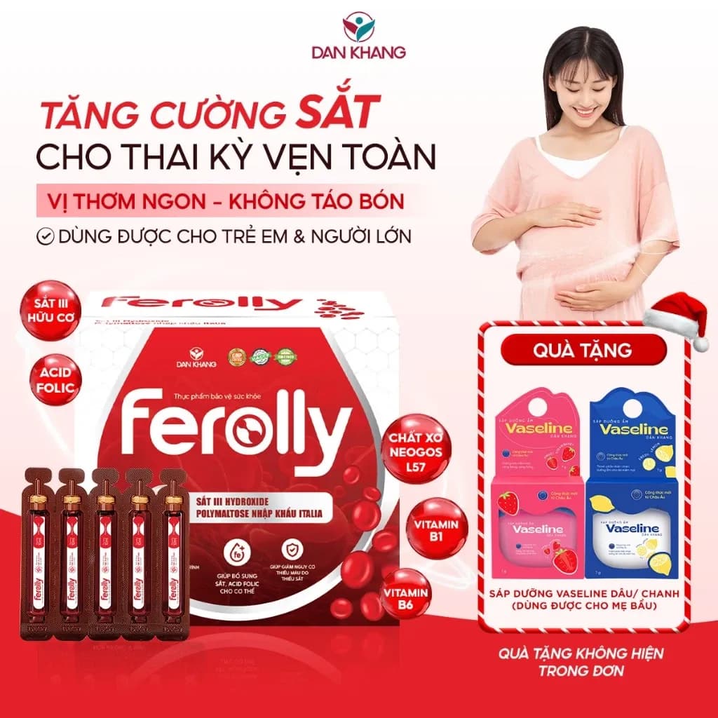 Ống bổ sung sắt acid folic không tanh, không táo bón Ferolly Dân Khang cho mẹ bầu và người thiếu máu